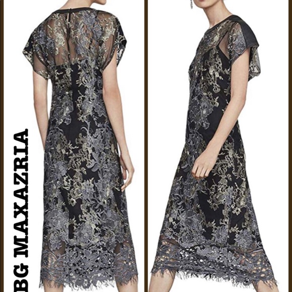 bcbgmaxazria metallic midi dress